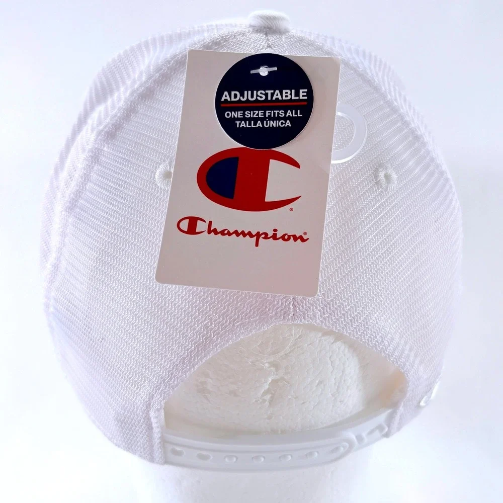 Champion White Embroidered Big C Logo Mesh Snapback Trucker Hat Cap NWT